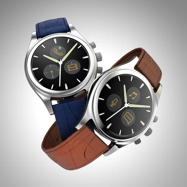 Náramkové analogové hodinky s digitálním dotyková obrazovka a kožené náramky — Stock fotografie