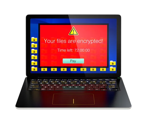 Tela do computador portátil mostrando alerta de que o computador foi atacado por ransomware — Fotografia de Stock
