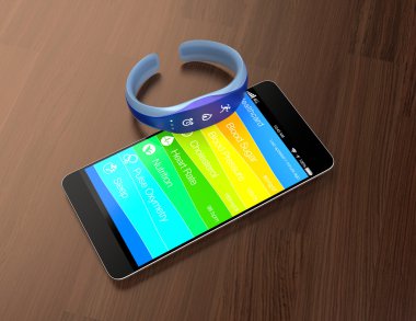 Akıllı band ve masada akıllı telefon