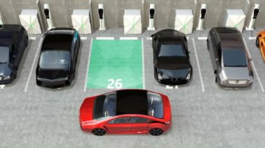 Otoparka araba kırmızı elektrikli araba park yardım sistemi ile navigasyon