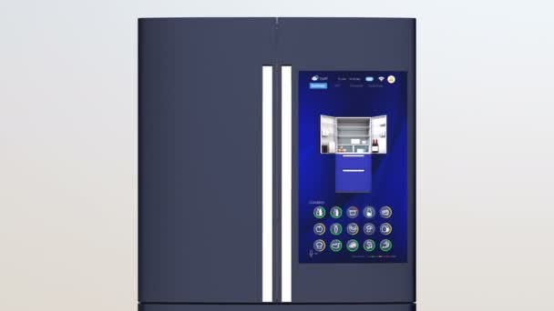 Умный холодильник с сенсорным экраном — стоковое видео