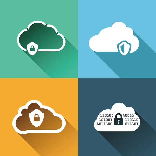 Vektor ikoner för säkerhet i molnet — Stock vektor