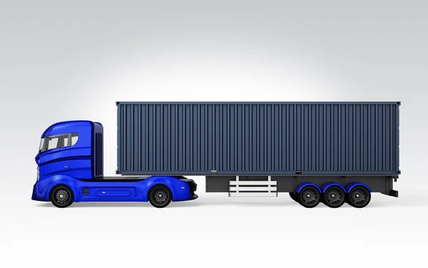 Side view of blue container truck isolated on gray background — Stock Photo, Image