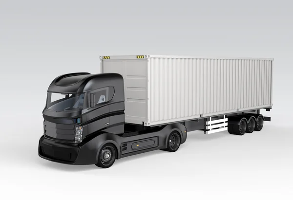 Ciężarówka do przewozu kontenerów czarny na białym na szarym tle — Zdjęcie stockowe