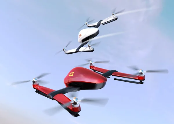 Racing drones chasing in the sky — Stock Photo, Image