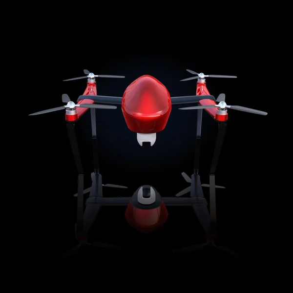 Front view of red drone isolated on black background — Stock Photo, Image