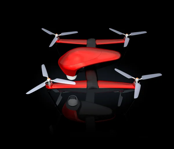Oldalnézetből elszigetelt fekete háttér piros drone — Stock Fotó