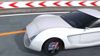 Karayolu üzerinde beyaz elektrikli spor otomobil
