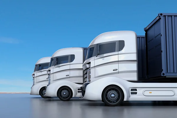 Camiones de contenedores blancos dispuestos en línea — Foto de Stock