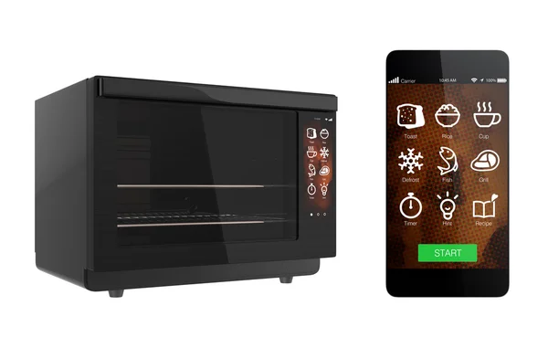 Elektrisk ovn og smartphone isoleret på hvid baggrund - Stock-foto