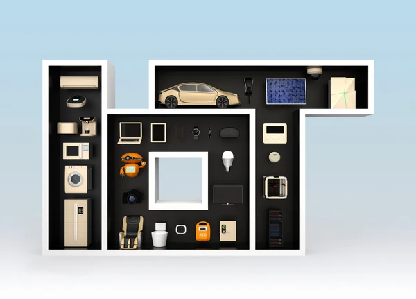 Smart appliances in layout as 'IoT' — Stok fotoğraf