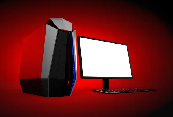 Gaming computer isolated on red background — Stock Photo, Image