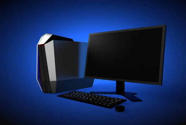 Gaming computer geïsoleerd op blauwe achtergrond — Stockfoto