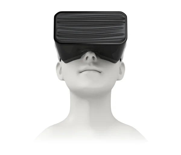 Vista frontal do modelo CG usando fone de ouvido VR isolado no fundo branco . — Fotografia de Stock