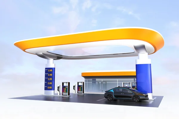 Station de recharge EV et station service pour le nouveau concept d'approvisionnement énergétique — Photo