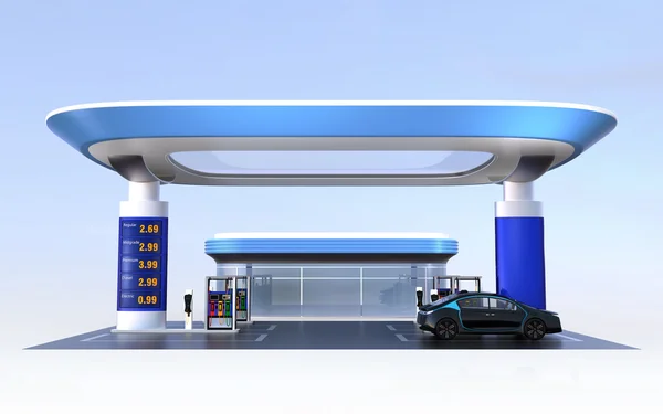 EV estación de carga y gasolinera de diseño para nuevo concepto de suministro de energía — Foto de Stock