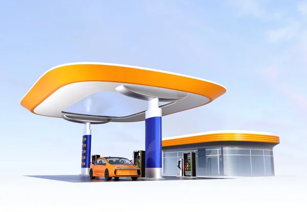 Ev-Ladestation und Tankstellendesign für neues Energieversorgungskonzept — Stockfoto