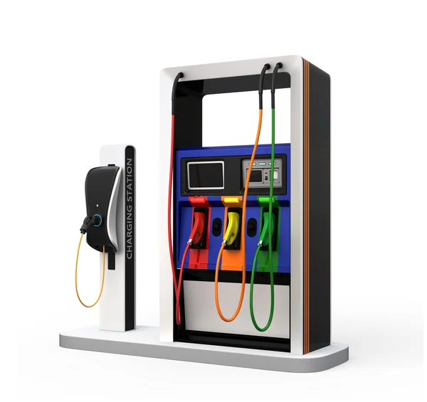 EV opladen station en tankstation geïsoleerd op witte achtergrond — Stockfoto