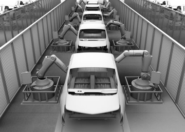 Kil gölge görüntü elektrikli araçların montaj hattı