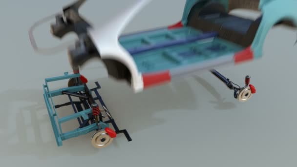 电动汽车的身体框架装配过程动画 — 图库视频影像