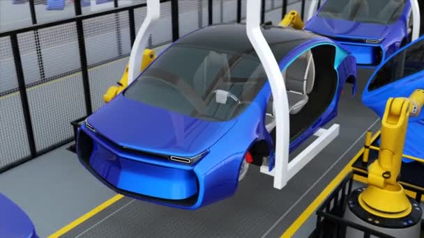 Elektromos járművek ajtók futószalagon — Stock videók