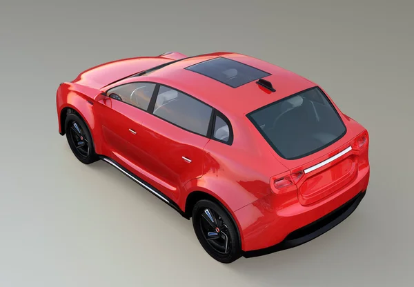 Achteraanzicht van de rode elektrische Suv concept car geïsoleerd op een grijze achtergrond — Stockfoto