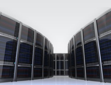 Row of servers in  data center with simple background clipart
