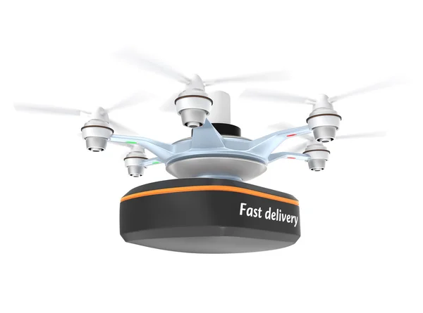 Drone gemonteerd met compacte container voor snelle levering concept — Stockfoto