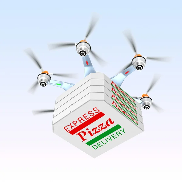 Drone carrying pizza for fast food delivery concept