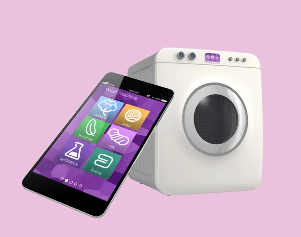 Wash machine controlled by smart phone. Concept for Internet of things. — Stock Photo, Image