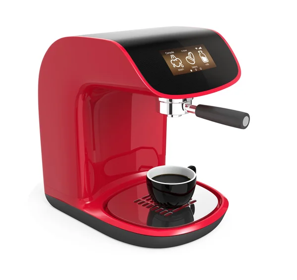 Elegante macchina da caffè rossa con touch screen — Foto Stock