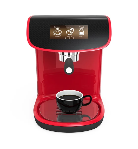 Стильна червона кавоварка з сенсорним екраном — стокове фото