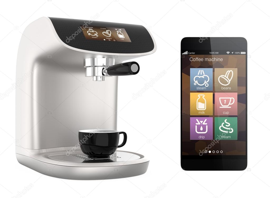 Smart phone apps for coffee machine. Original design Stock Photo