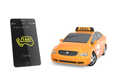 Sarı taksi ve mobil taksi sipariş hizmet anlayışı için akıllı telefon