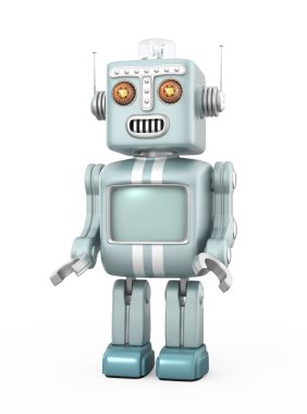 Beyaz arka plan üzerinde izole şirin antika robot