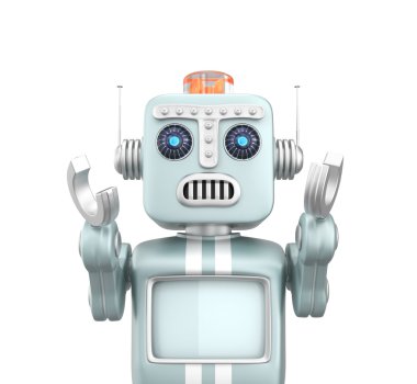 Retro vintage robot yükselterek eller ve keder görünüyor
