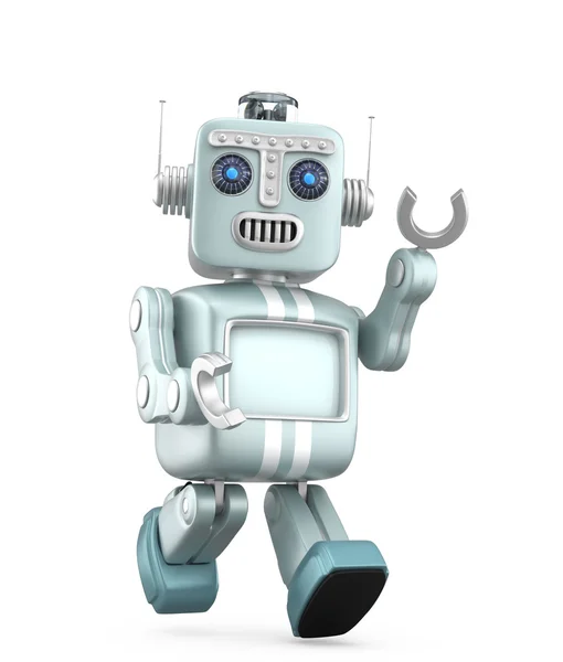 Cute red vintage robot walking and raise right hand — Stock Photo, Image