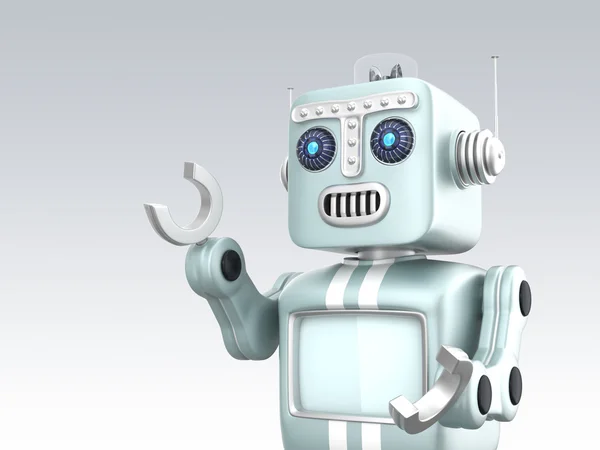 Cute vintage robot raising hand and look forward — Stock Photo, Image