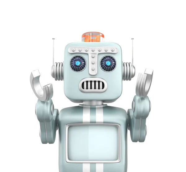 Retro vintage robot raising hands and looks sorrow — Stock Photo, Image