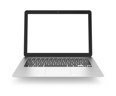 Gümüş ultra ince laptop ile boş kopya space(Front). Kırpma yolu kullanılabilir.