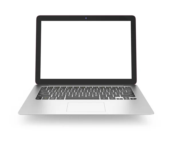 Srebrny ultra cienki laptop z space(Front) puste. Ścieżki przycinające. — Zdjęcie stockowe