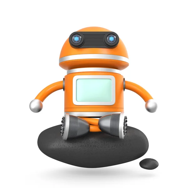 Cute android robot sitting on a black rock — Stock Photo, Image