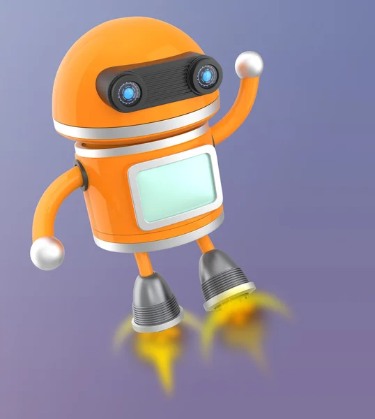 Cute android robot flying in the sky — Stock Photo, Image