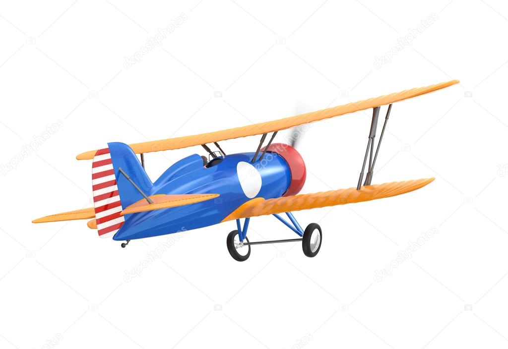 Yellow and blue biplane isolated on white background