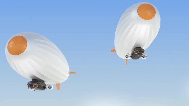 Gul biplan passera genom airships flotta — Stockvideo