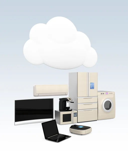 Eletrodomésticos inteligentes com objeto em nuvem para conceito de IoT — Fotografia de Stock