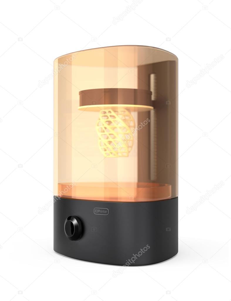 SLA  3D printer isolated on white background. Original design. Clipping path available.