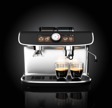 Şık kahve makinesi espresso içinde iki bardak bira