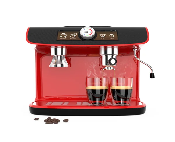Máquina de café elegante que fabrica café expresso em dois copos — Fotografia de Stock
