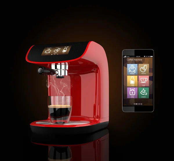 Koffie espressomachine en slimme telefoon — Stockfoto